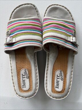 Born Drilles Slide Sandals Striped Fabric
